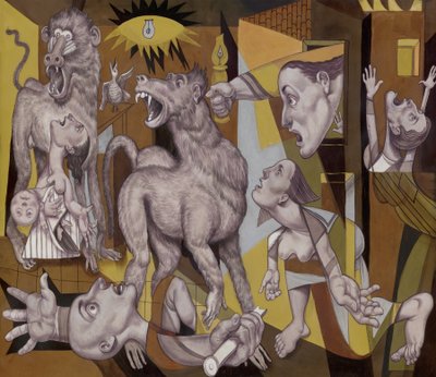 Guereza Guernica, 2018 (akrylmaling på illustrationsplade) af Anita Kunz