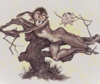 The Vervet In The Tree, 2019 (akrylmaling på illustrationstavle) af Anita Kunz