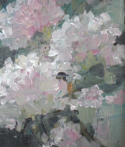 Impressionistisk, blomsterinspireret abstrakt af Anna-Karin Bergius