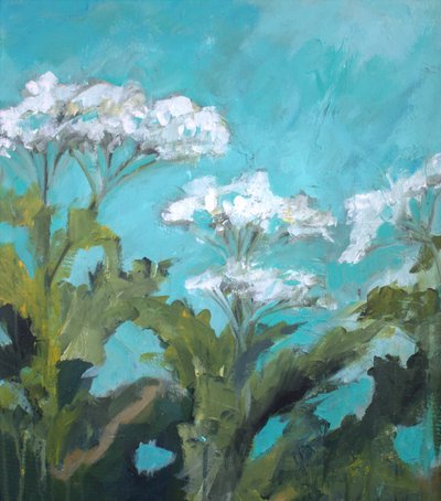 Hvide blomster mod en turkis himmel af Anna-Karin Bergius