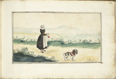Landmandskvinde og hund i et landskab af Anna Cornelia Moda (possibly)