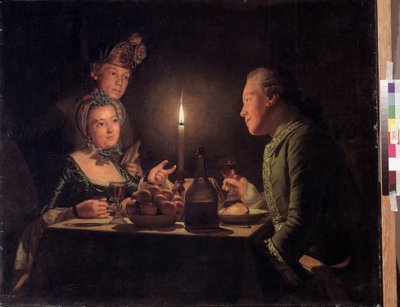Middag med levende lys (aftensmad med levende lys). Maleri af Anna Dorothea Therbusch Lisiewska (1721-1782). Olie på lærred, 95,5 x 117 cm af Anna Dorothea Lisiewska