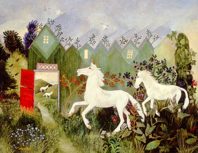Et sted for enhjørninger, 2002 (akryl) af Anna Pugh