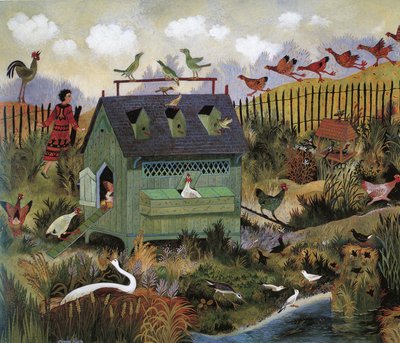 Travle fugle, 2001 (akryl) af Anna Pugh