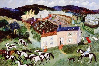 Kartoffelplukning, 2001 (akryl) af Anna Pugh