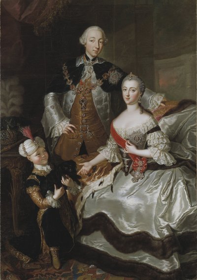 Pierre III Fiodorovitch, empereur de Russie et Catherine Alexeivna (Catherine II) - Portræt af storhertug Pyotr Fyodorovitch og storhertuginde Catherine Alekseyevna, af Lisiewska, Anna Rosina (1713-1783). Olie på lærred af Anna Rosina Lisiewska