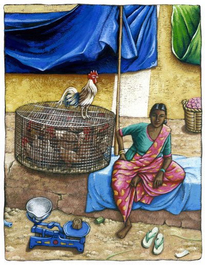 Markedet i Mysore, 2018 (gouache) af Annalisa Morrocco