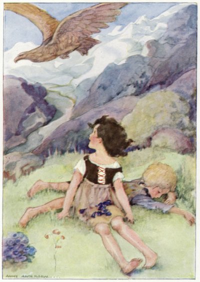 Heidi så den største fugl, hun nogensinde havde set (farvelitografi) af Anne (after) Anderson