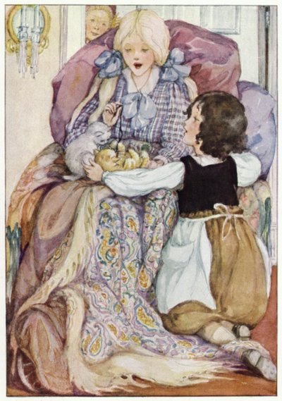 Klara holdt de små killinger i sit skød (farve litho) af Anne (after) Anderson