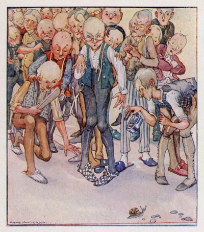 Børnerim: Fire-og-tyve skræddere gik for at dræbe en snegl (farve litho) af Anne (after) Anderson