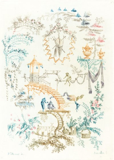 Arabesque med en abe af Anne Allen after Jean Baptiste Pillement