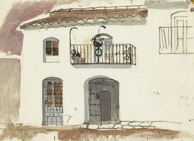 Et spansk hus (kridt og gouache) af Anne Redpath