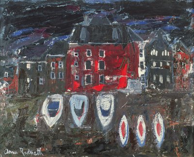 Bådeværft, Amsterdam (olie om bord) af Anne Redpath