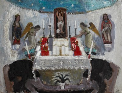 I kirken St Jean, Tréboul, ca. 1953-54 (olie på plade) af Anne Redpath