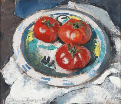 Stilleben - tre tomater (olie om bord) af Anne Redpath