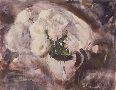 Hvide blomster i en hvid kande, ca. 1960 (akvarel på papir) af Anne Redpath