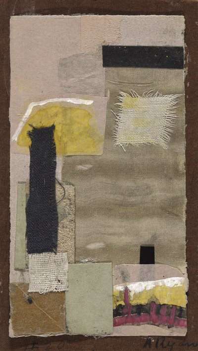 Uden titel (#20), ca. 1948-54 (collage af stof, farvet papir, sandpapir, gouache og akvarel på karton) af Anne Ryan
