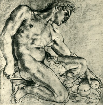 En siddende Ignudo med en krans, 1598-1599, 1943. af Annibale Carracci