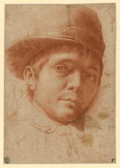 Portræt af en ung mand med kasket af Annibale Carracci