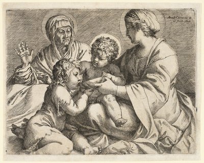 Madonna og barn med de hellige Elizabeth og Johannes Døberen af Annibale Carracci