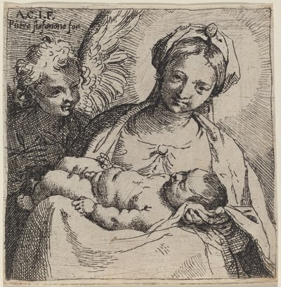 Madonna og barn med en engel af Annibale Carracci