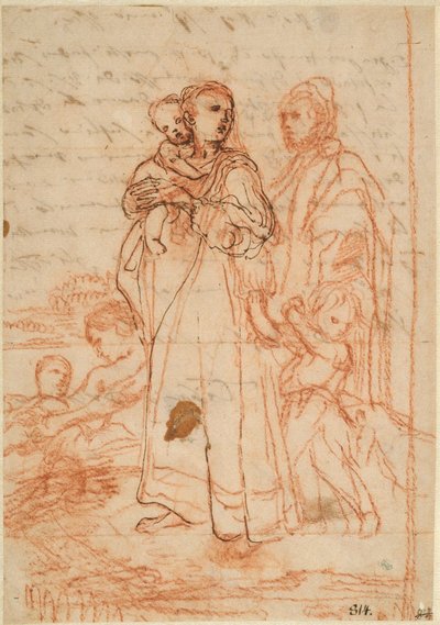 Mutter trägt ein kleines Kind auf ihrem rechten Arm und hält einen Jungen in ihrem linken Arm af Annibale Carracci