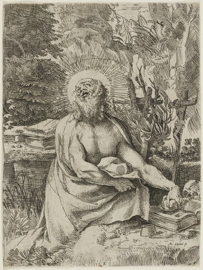 Sankt Hieronymus i vildmarken, ca. 1591 (radering med gravering på lagt papir, iiiiv) af Annibale Carracci