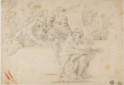 Susanna og de ældste (recto); Profilchef for kvinde (verso) af Annibale Carracci