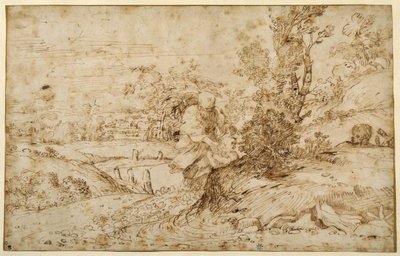 The Return from the Flight (pen og brunt blæk på papir) af Annibale Carracci