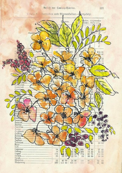 Vintage-dokument med blomstermotiv af Annick