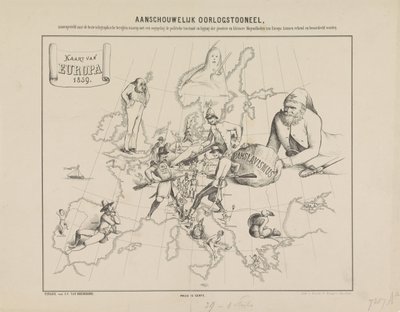 Visuel krigsscene / Kort over Europa i 1859 (titel på objekt) af Anonymous