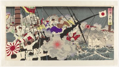 Skildring af søslaget under den kinesisk-japanske krig Nisshin kaisen no zu (titel på objekt) af Anonymous