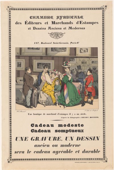 Plakat fra Syndicate Chamber of Publishers and Merchants of Ancient and Modern Prints and Drawings te Parijs af Anonymous