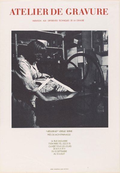 Plakat fra trykkeriet Atelier 63 i Paris Atelier de engraving ((...)) Atelier 63 Joelle Serve (titel på objekt) af Anonymous