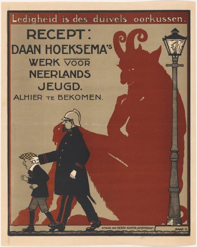 Plakat til børnebøger af Daan Hoeksema Lediggang er djævelens ørepude (titel på objekt) af Anonymous