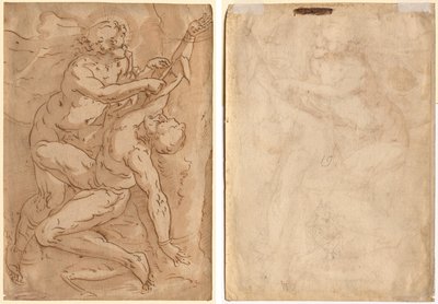 Apollo Flaying Marsyas (recto) To skitser af en mor og et barn (verso) af Anonymous
