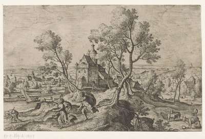 Apollo forfølger Daphne Landskaber med mytologiske og bibelske scener (serietitel) af Anonymous