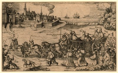 Bedevaart van de verdreven Boheemse en Hongaarse jezuïeten naar het Amsterdamse rasphuis, 1619 Jesuitten, der blev fordrevet fra kongerigerne Böheimb og Hungern, tog Wallfarth til Saint Raspino og Pono / til tugthuset i Amsterdam (titel af Anonymous