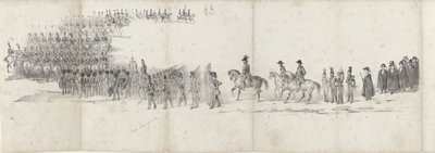 Begravelse af den afdøde kong Willem II i Delft den 4. april 1849 (side 1) Fem sammenhængende ark af Vilhelm II