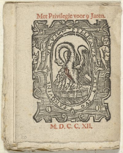 Side med udgivermærke, 1712 I hvilken Lidt de Maen er / hvor du dør / forlader nøgen, medmindre det er stor note; Als Peste / Pleures is / ende sulck quaet / oock ikke sonder des Meestersraet (titel på objekt) af Anonymous