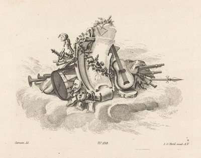 Cartouche med musikinstrumenter af Anonymous