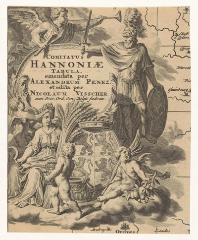 Ceres, putti og våben Henegouwen Hannonia amtskort (titel på objekt) af Anonymous