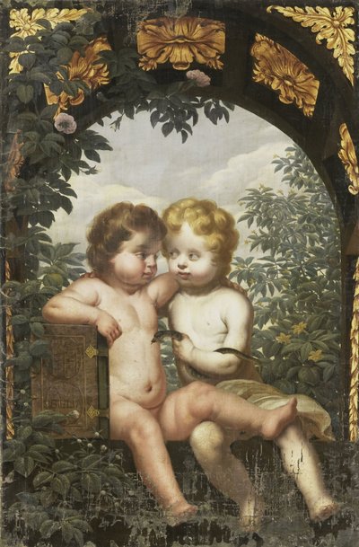Kristen Allegori med to Børn med Bibel og Slange af Anonymous