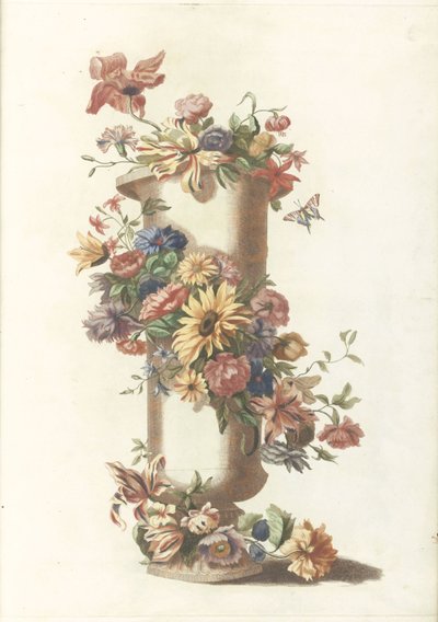 Cylindrisk vase med blomsterkrans af Anonymous