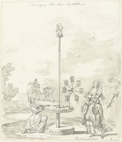 Den gamle grundlovs ødelæggelse, dekoration på smørmarkedet, 1795 Ødelæggelse af den gamle forfatning/smørmarked (titel på objekt) af Anonymous