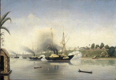 Beskydningen af ​​Sultanen af ​​Djambis Kraton af regeringsflådeskibene 