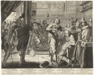 Bonden i den store Frisør, ca. 1650 De Groote Scheerders Winckel (titel på objekt) af Anonymous