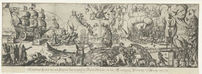Verden er delt i den fredelige republik på den ene side og kaos og vold påført Romerkirken på den anden side Magteløs Donder van den Helschen-hund mod den nøgne sandhed og Eendragtig-pagten, 1617 (titel på objekt) af Anonymous