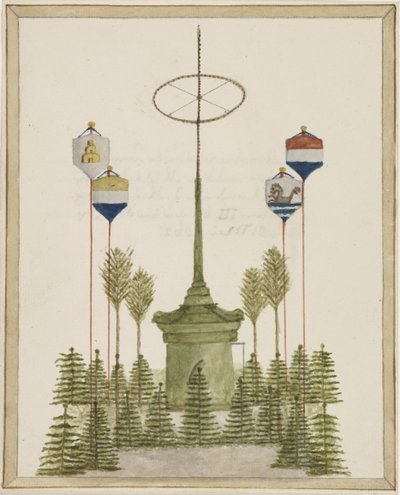 Udsmykning omkring Pompen på Grote Markt i Middelburg, ved ankomsten af ​​Hans Majestæt Kong Willem III til denne by, den 21. maj 1862 (titel på objektet) af Anonymous