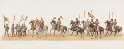 Delft procession af 1873 (fjerde plade) Udklædt procession afholdt af medlemmerne af Delft Student Corps den 8. juli 1873, der viser Karel van Egmond, hertug af Gelre, greve af Zutphen, indrejse i Arnhem i 1492 (serie t) af Anonymous